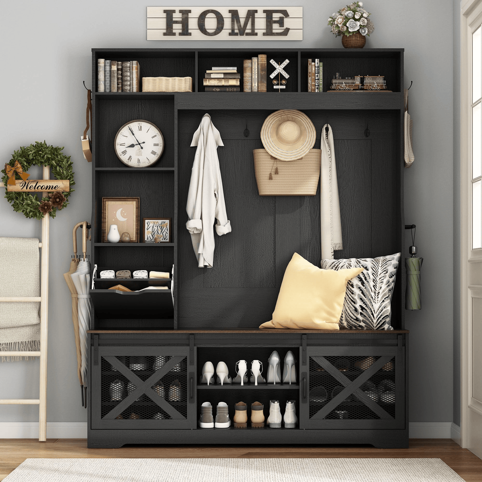 59''W Hall Tree with Bench &amp; Shoe Storage