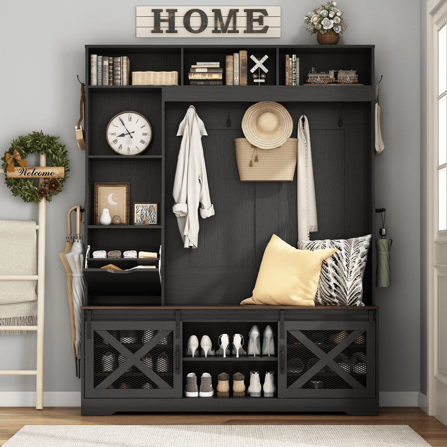 59''W Hall Tree with Bench &amp; Shoe Storage