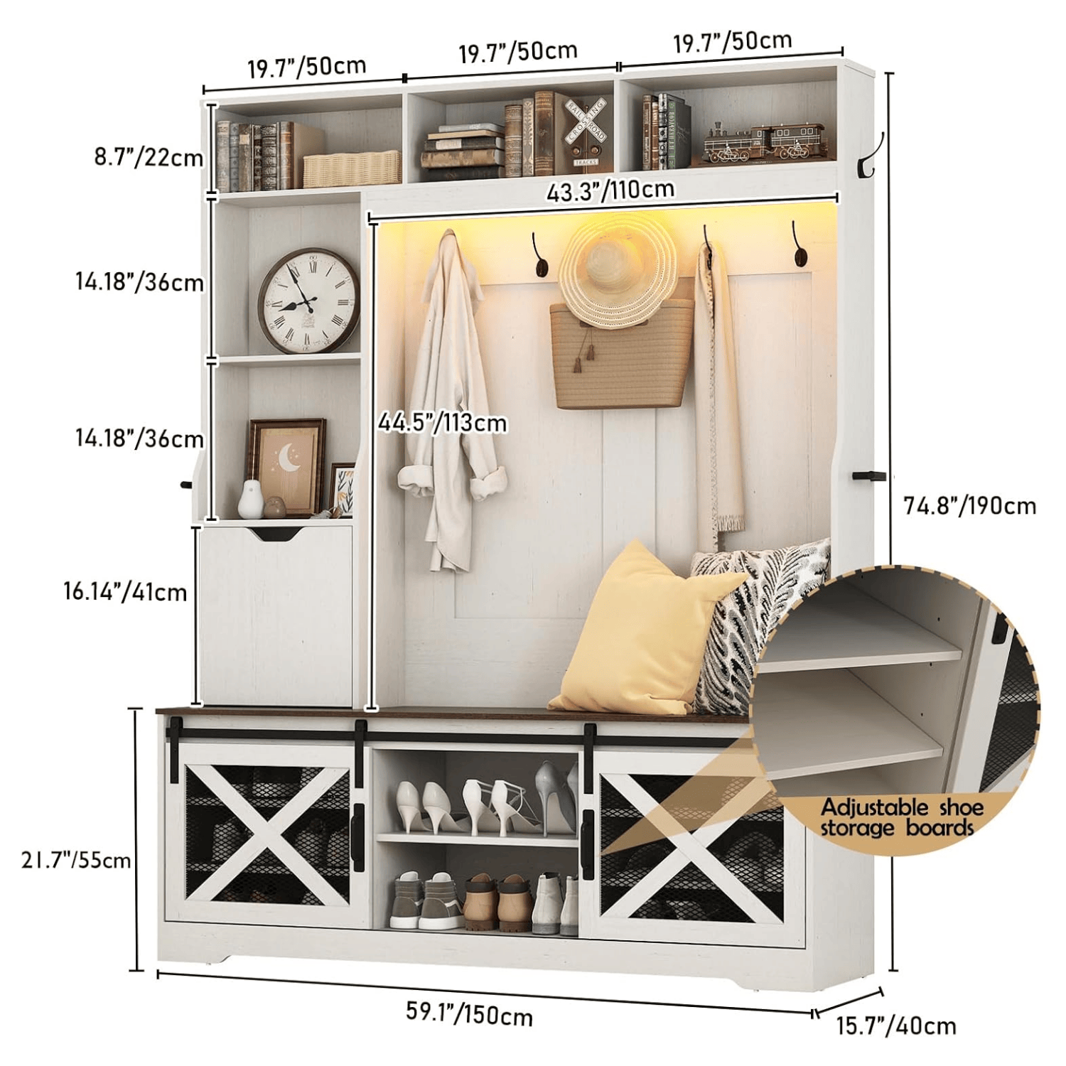 size-Multifunctional storage cabinet with dimensions labeled on a white background