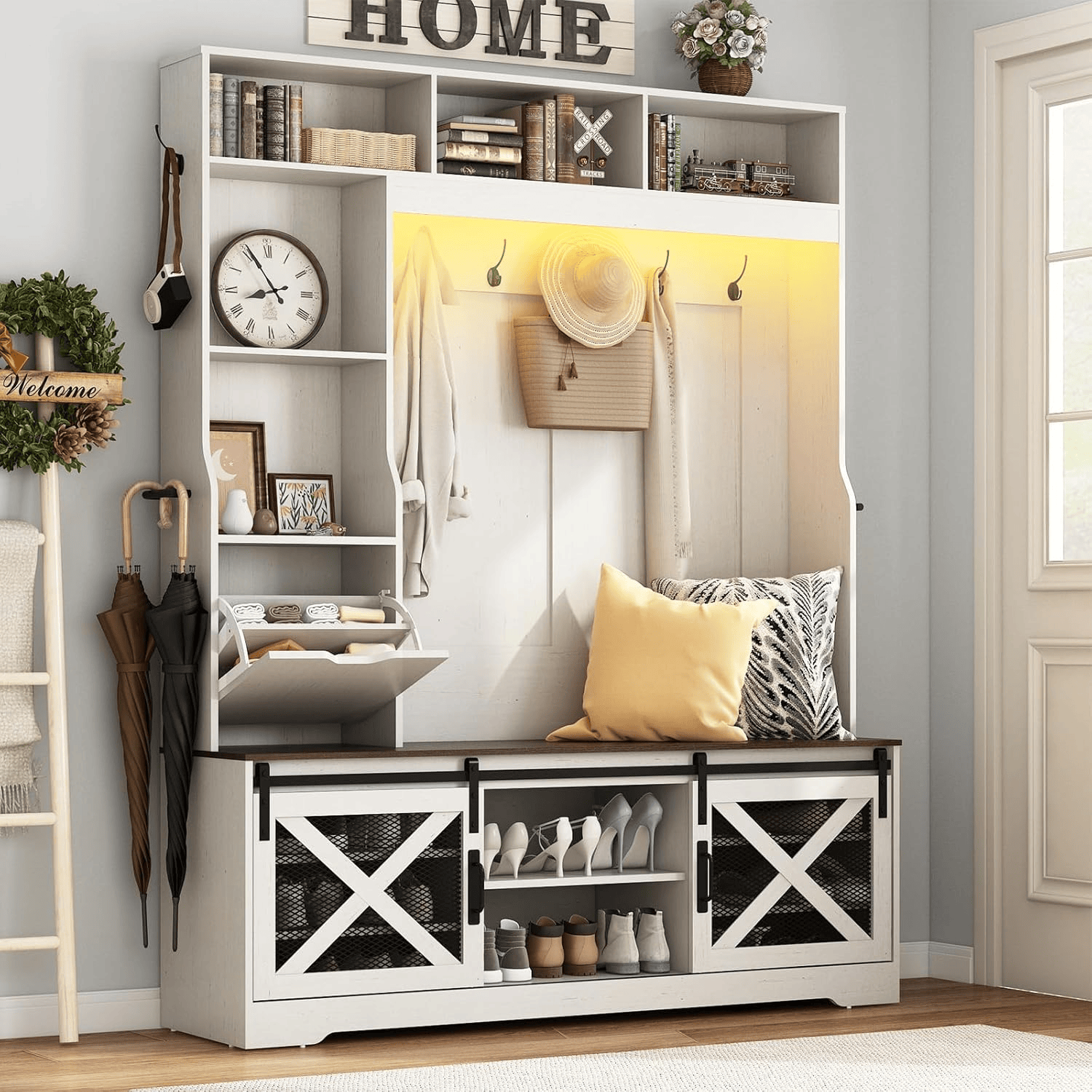 59''W Hall Tree with Bench &amp; Shoe Storage