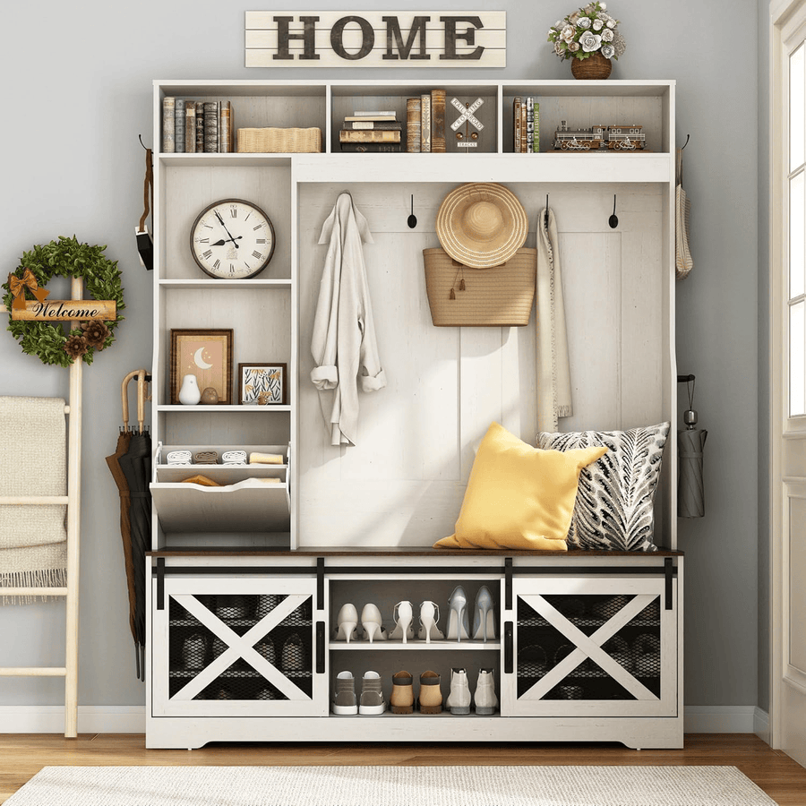 59''W Hall Tree with Bench &amp; Shoe Storage