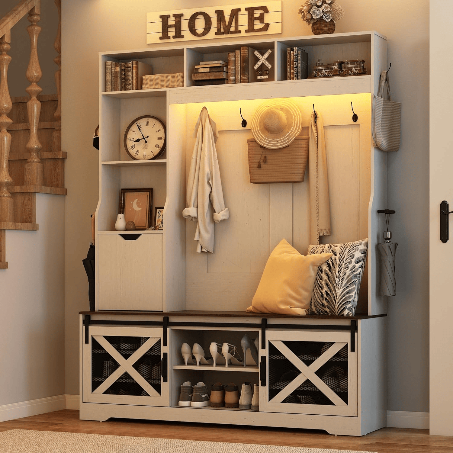 59''W Hall Tree with Bench &amp; Shoe Storage