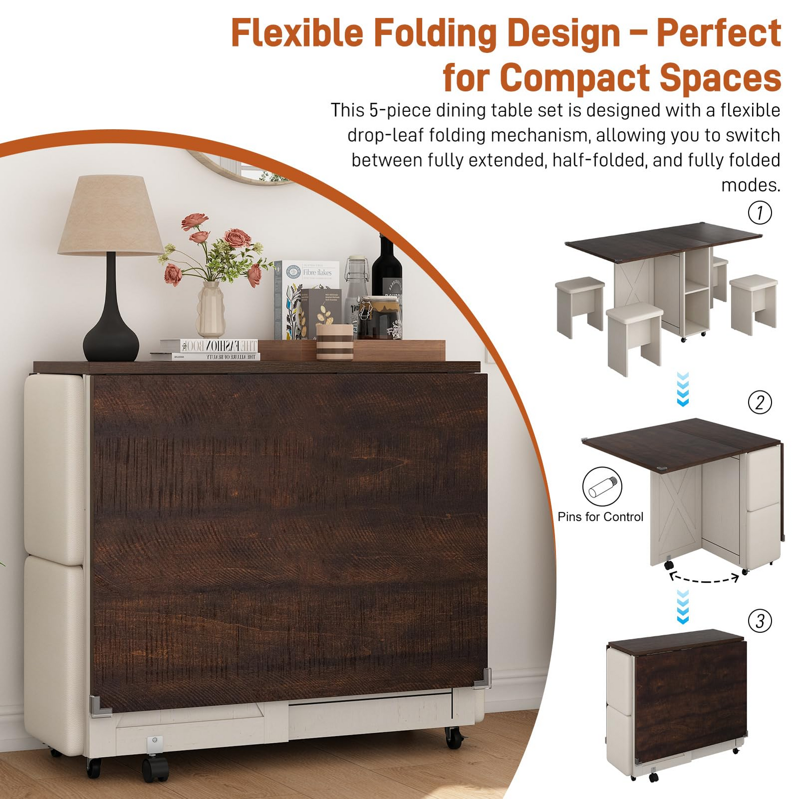 5 PCS Rectangle Folding Table Set for 4-6