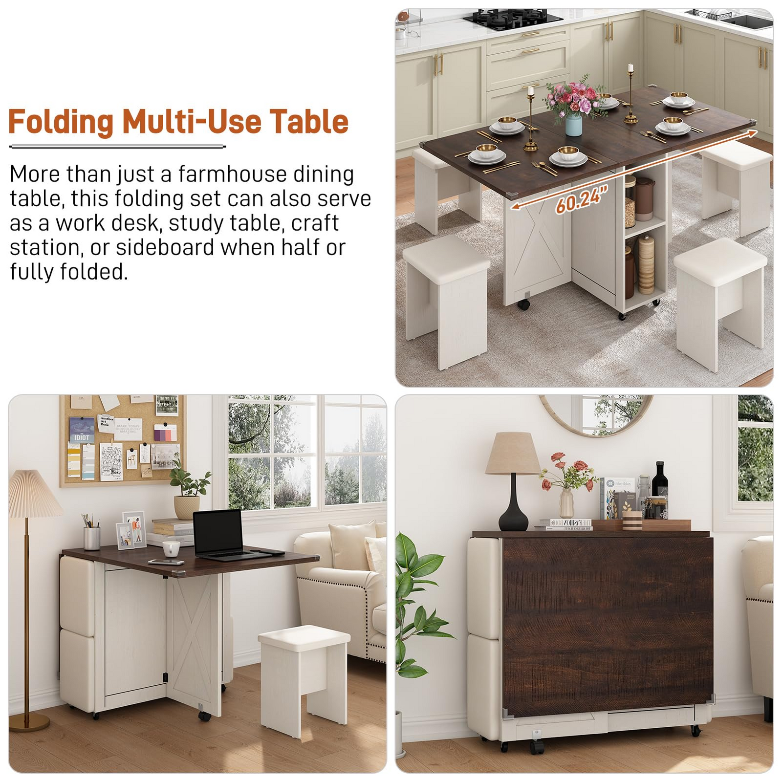5 PCS Rectangle Folding Table Set for 4-6