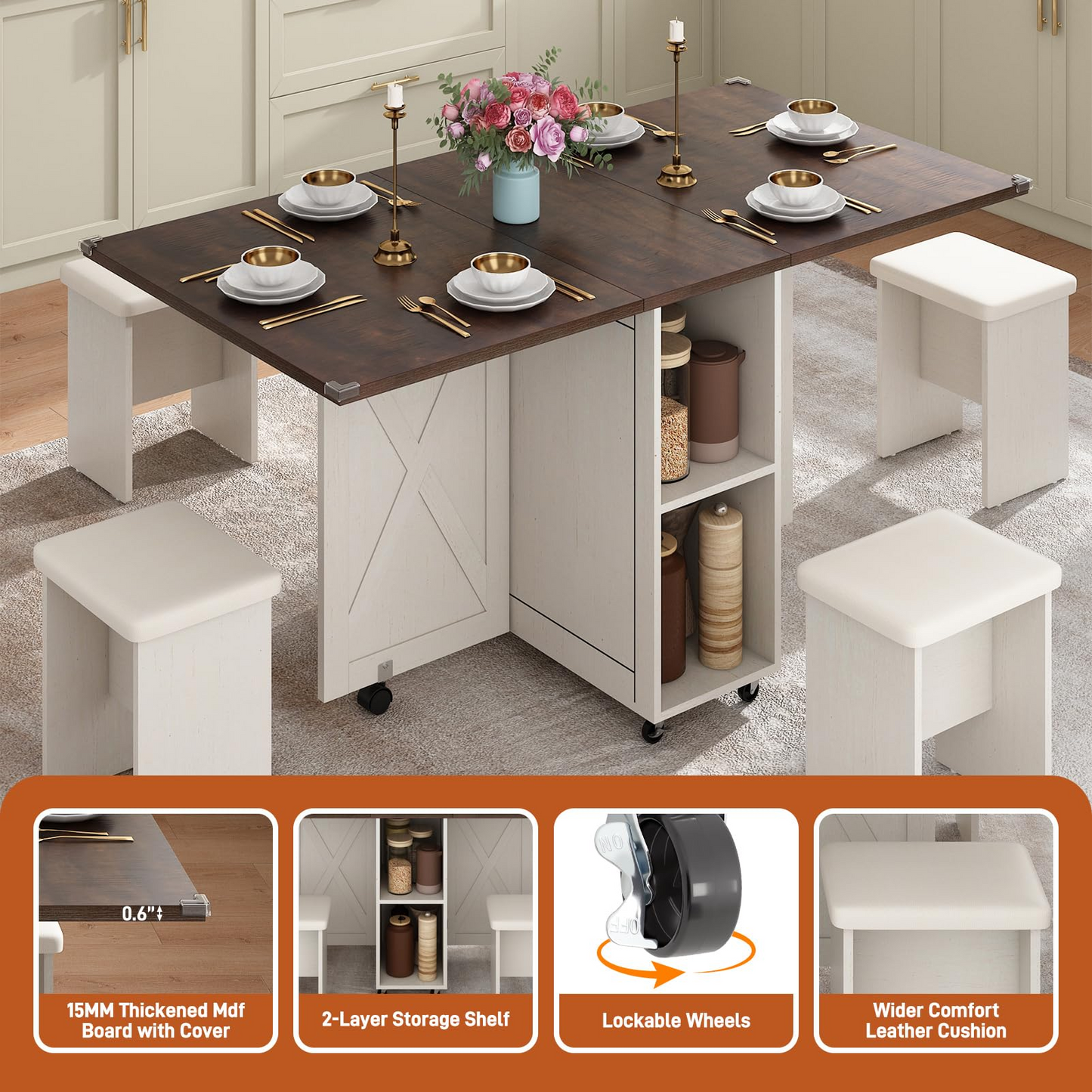 5 PCS Rectangle Folding Table Set for 4-6