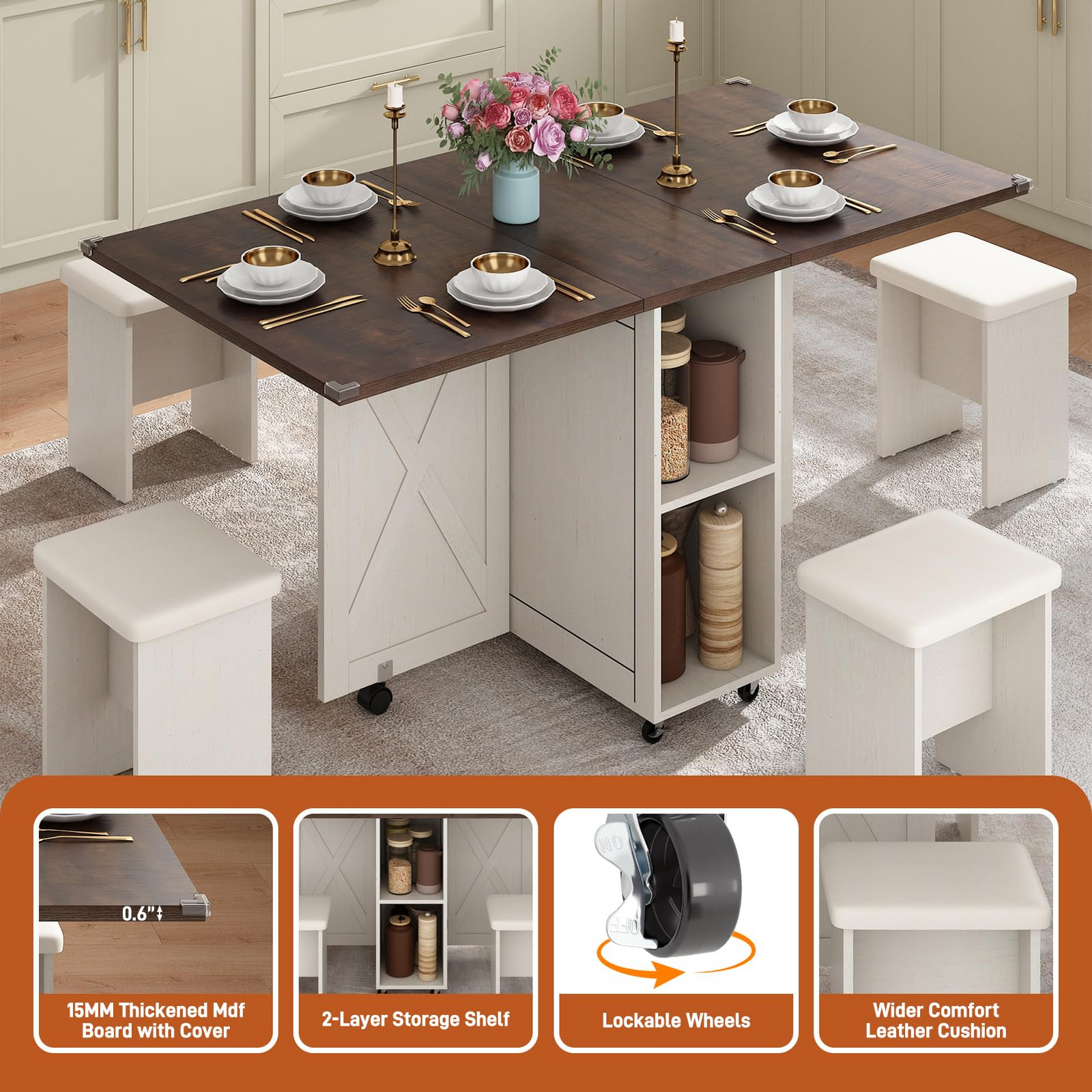 5 PCS Rectangle Folding Table Set for 4-6