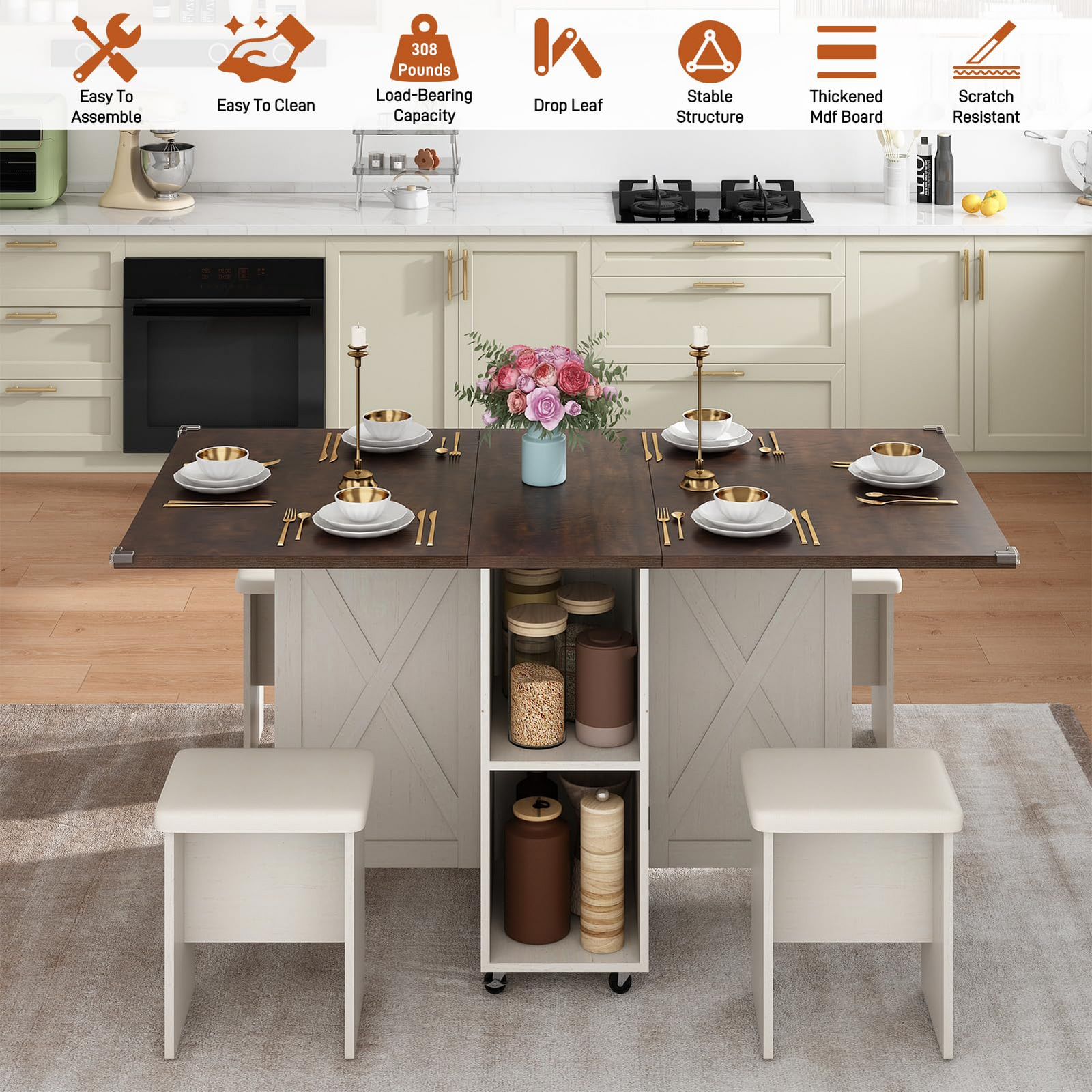 5 PCS Rectangle Folding Table Set for 4-6