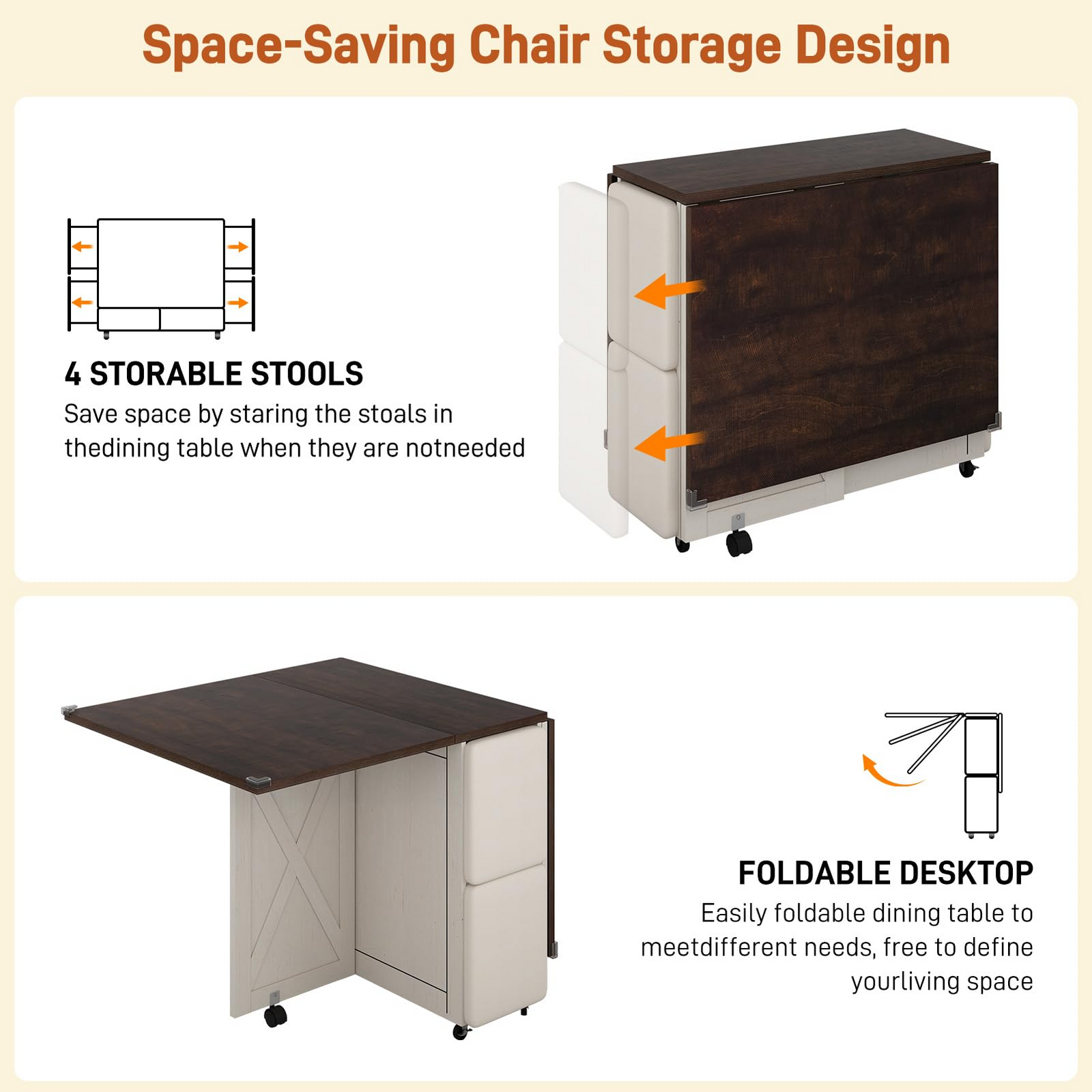 5 PCS Rectangle Folding Table Set for 4-6
