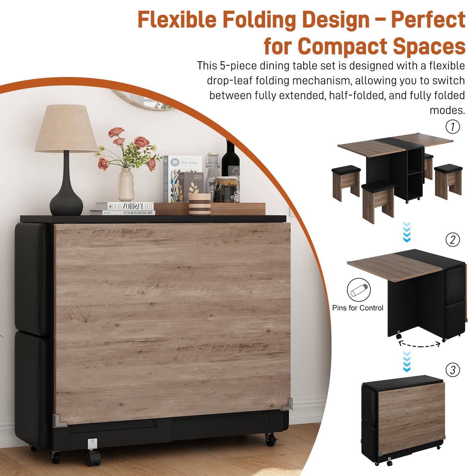 5 PCS Rectangle Folding Table Set for 4-6