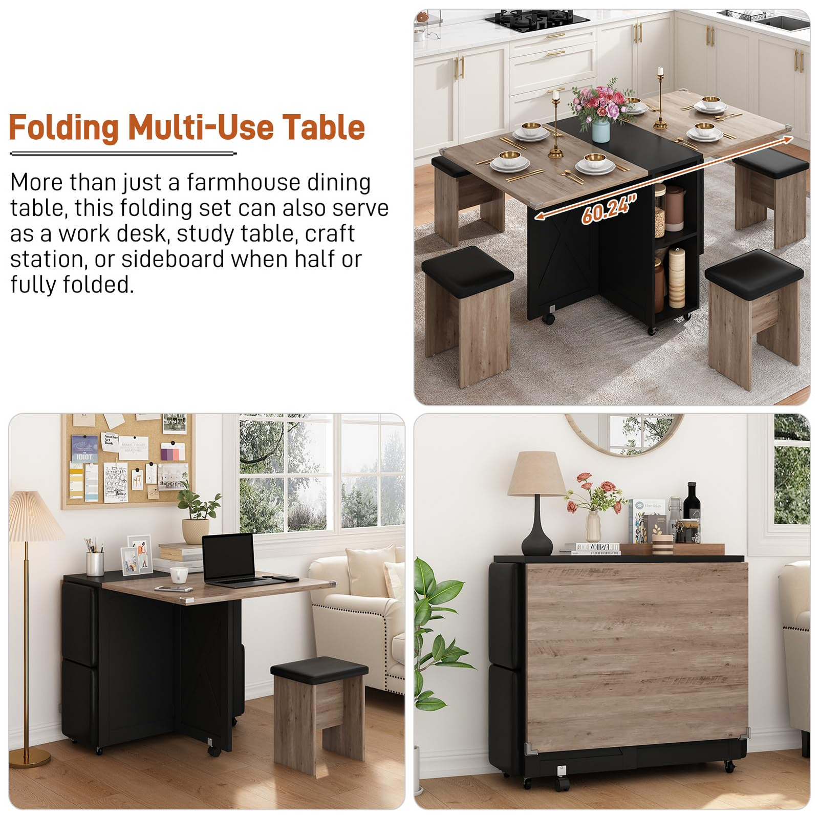 5 PCS Rectangle Folding Table Set for 4-6