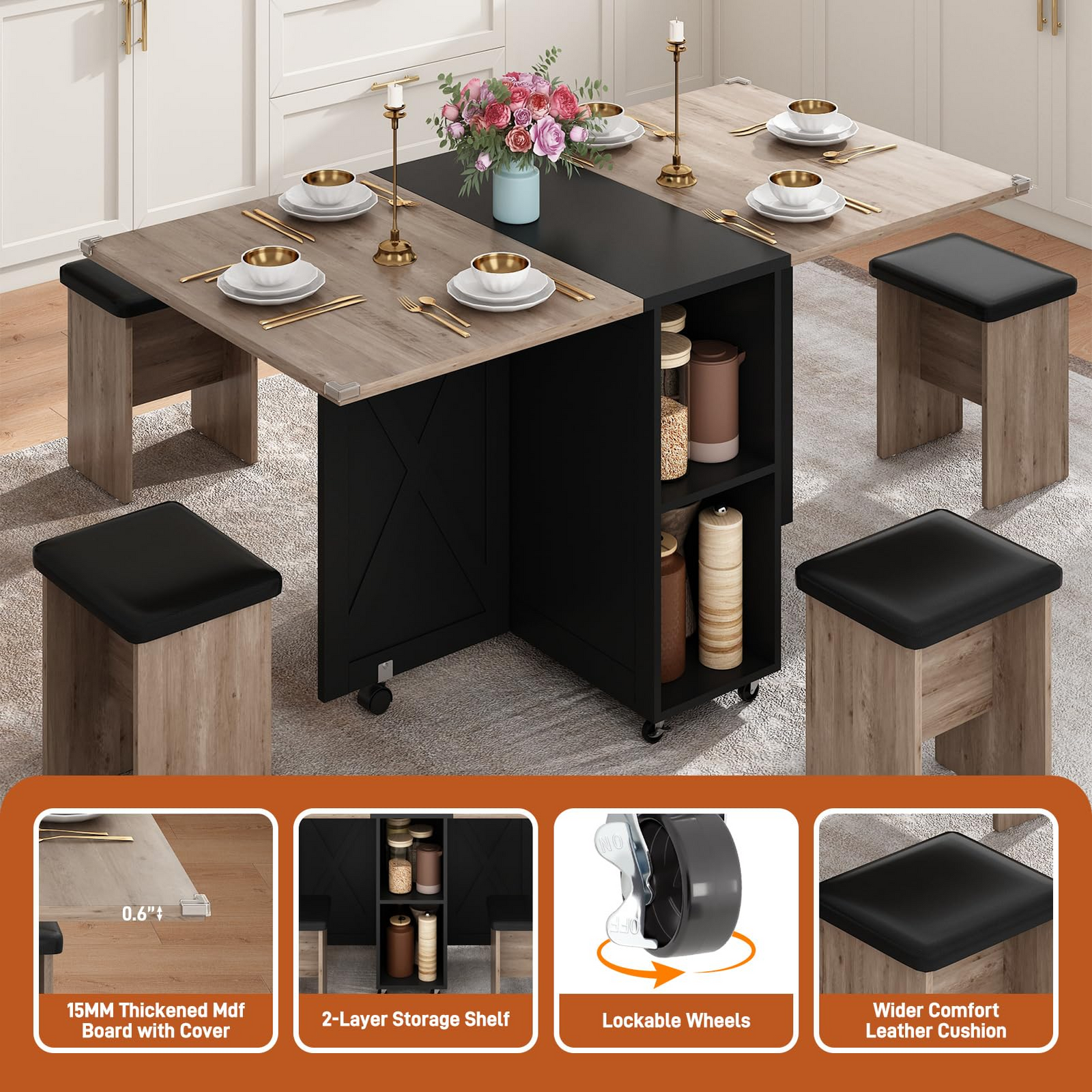 5 PCS Rectangle Folding Table Set for 4-6