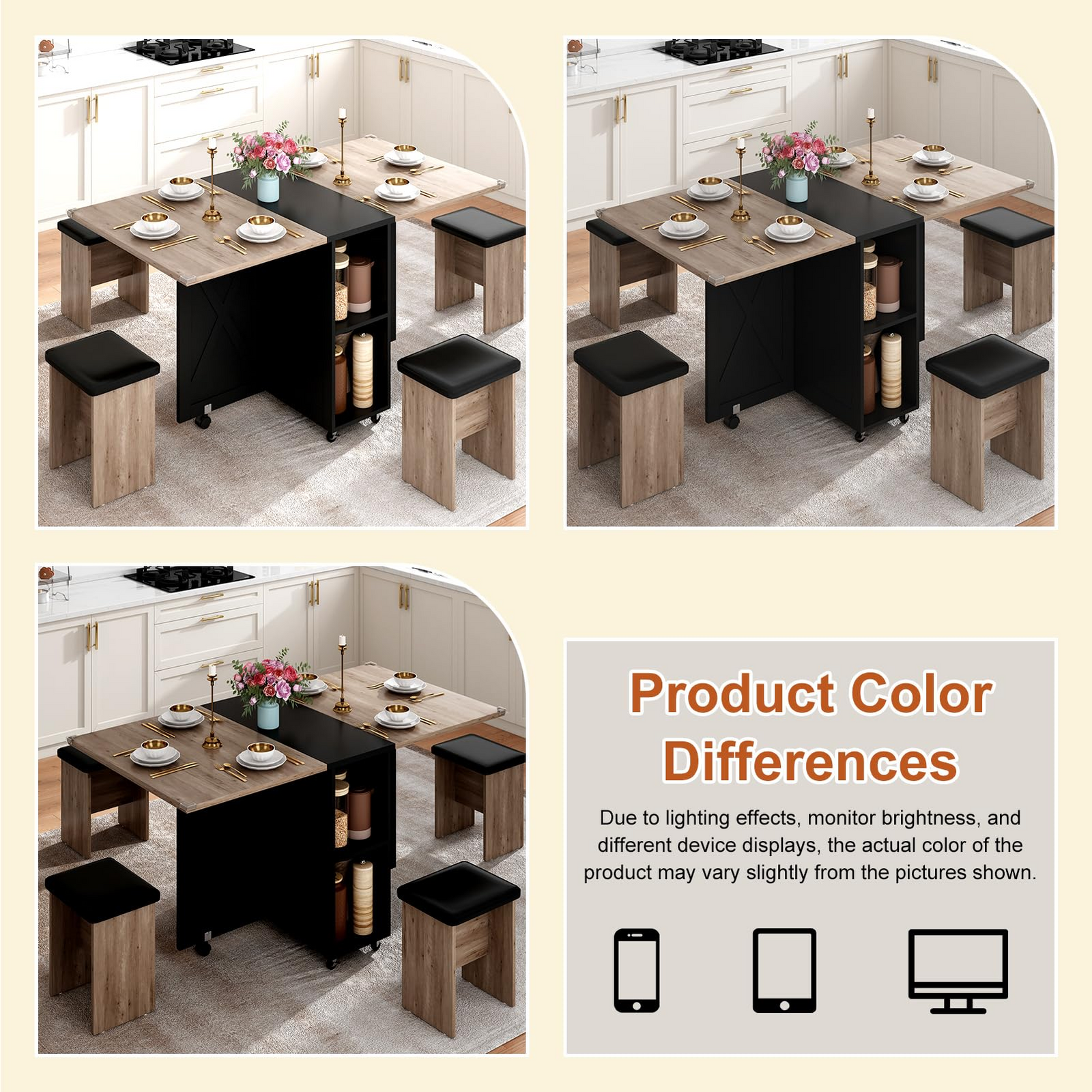 5 PCS Rectangle Folding Table Set for 4-6