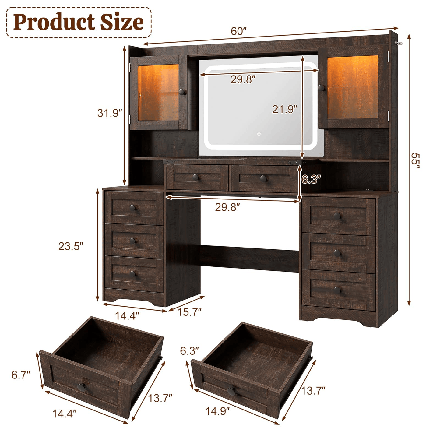 60" Makeup Vanity Desk with LED Mirror