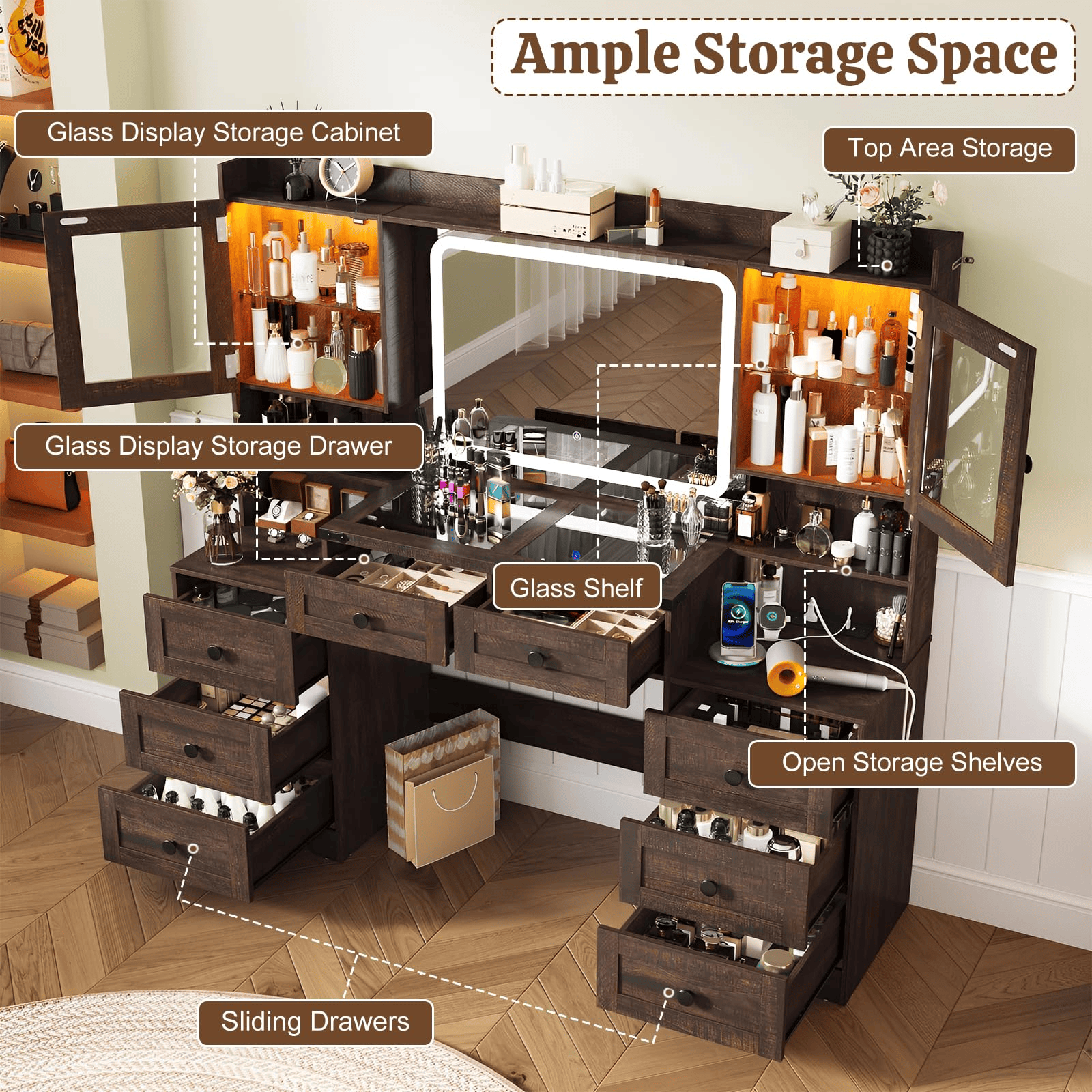 60" Makeup Vanity Desk with LED Mirror