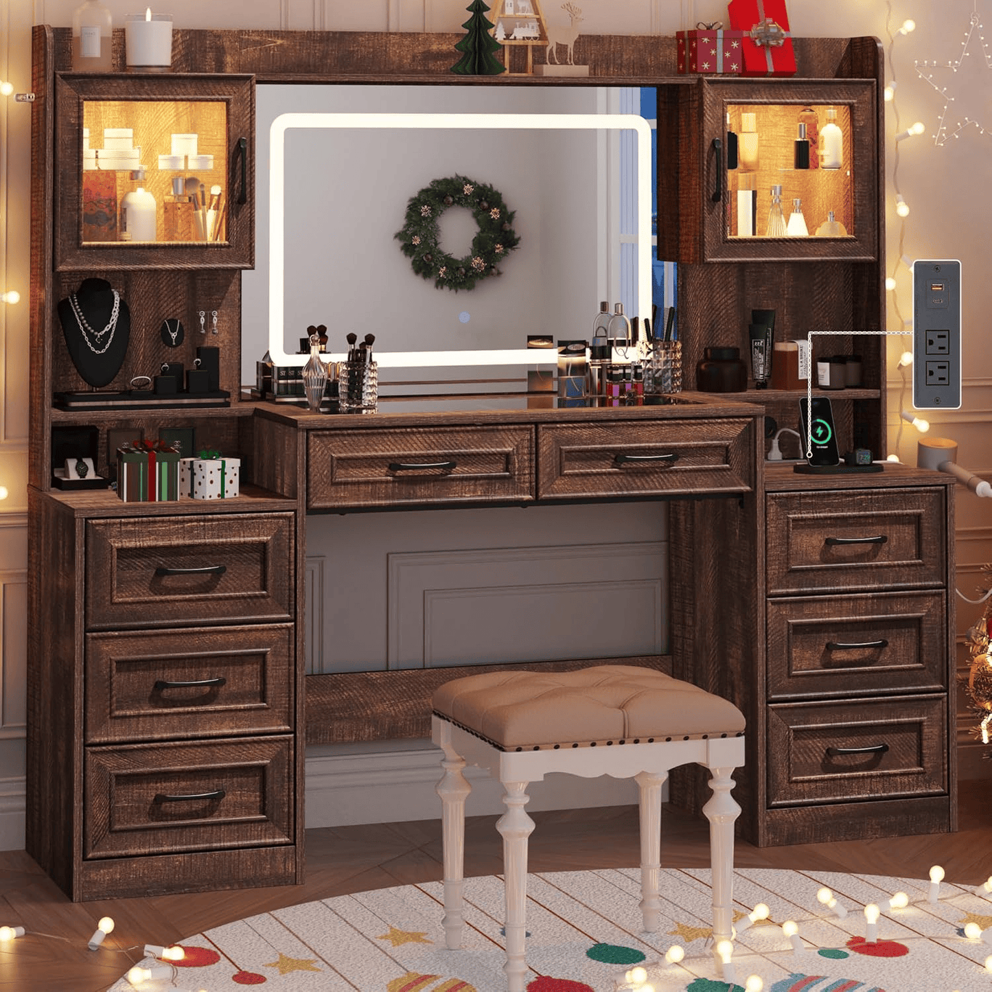 62" Large Farmhouse Makeup Vanity Desk