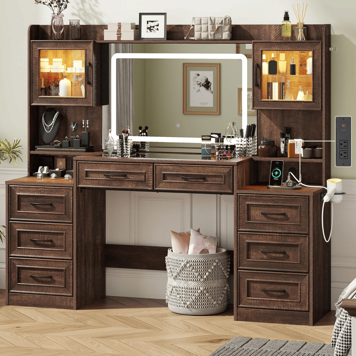 62" Large Farmhouse Makeup Vanity Desk