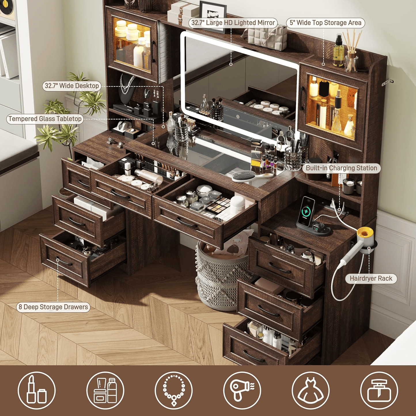 62" Large Farmhouse Makeup Vanity Desk