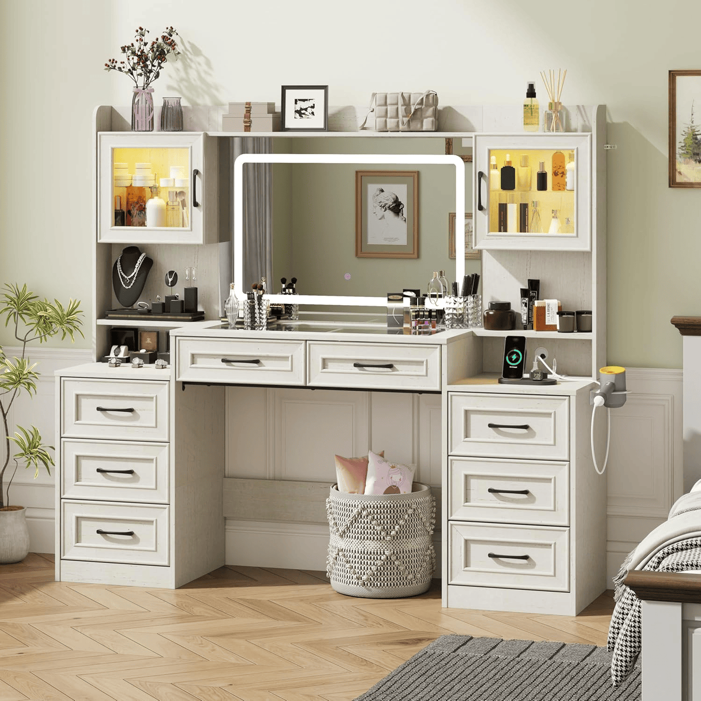 62" Large Farmhouse Makeup Vanity Desk