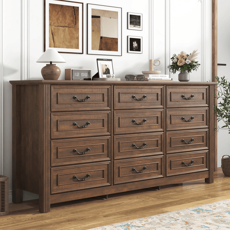 63" Wood Dresser with Large 12 Drawer Dresser