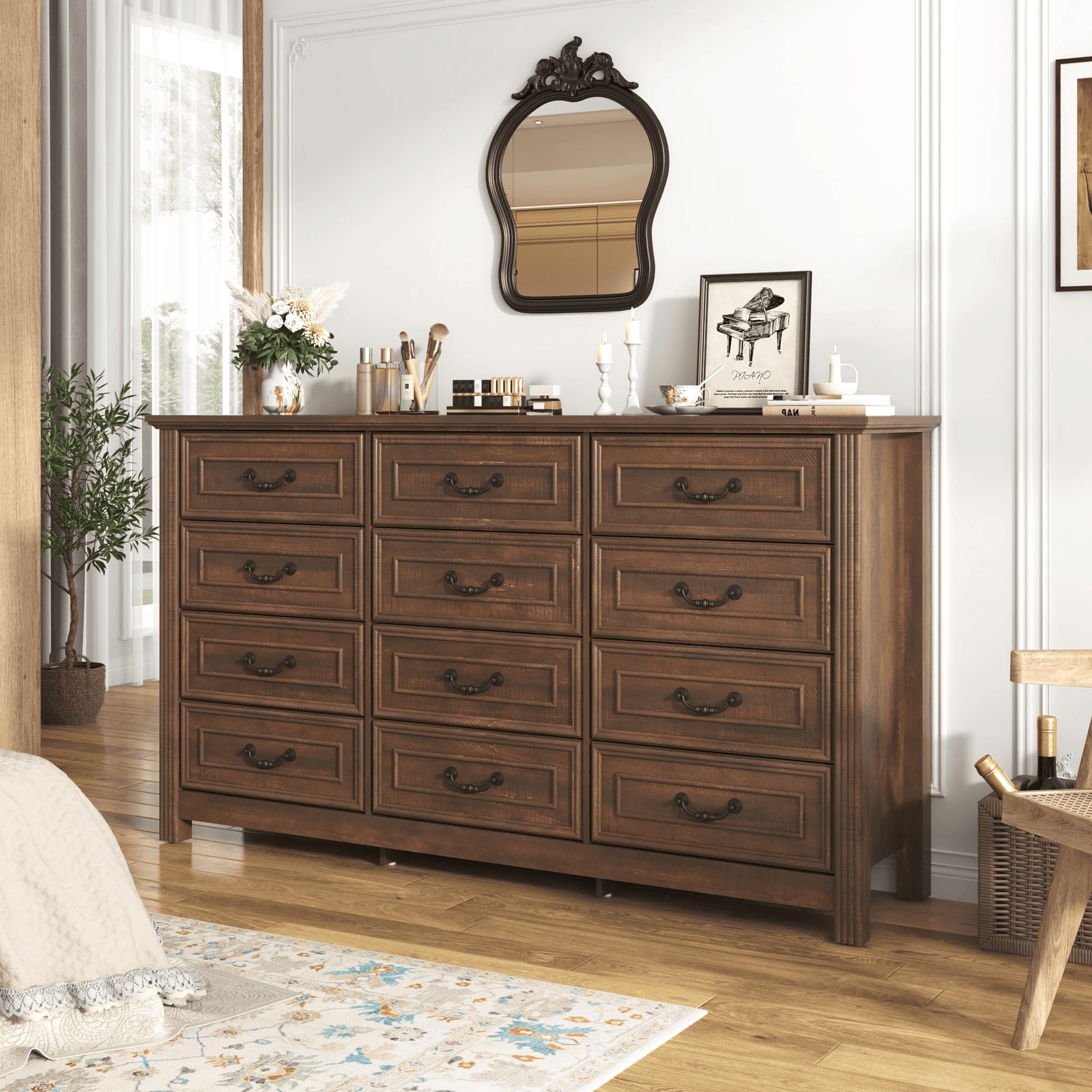 63" Wood Dresser with Large 12 Drawer Dresser