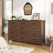 63" Wood Dresser with Large 12 Drawer Dresser