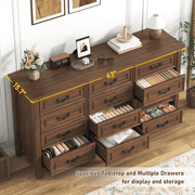 63" Wood Dresser with Large 12 Drawer Dresser