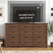 63" Wood Dresser with Large 12 Drawer Dresser
