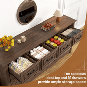 63" Wood Dresser with Large 12 Drawer Dresser