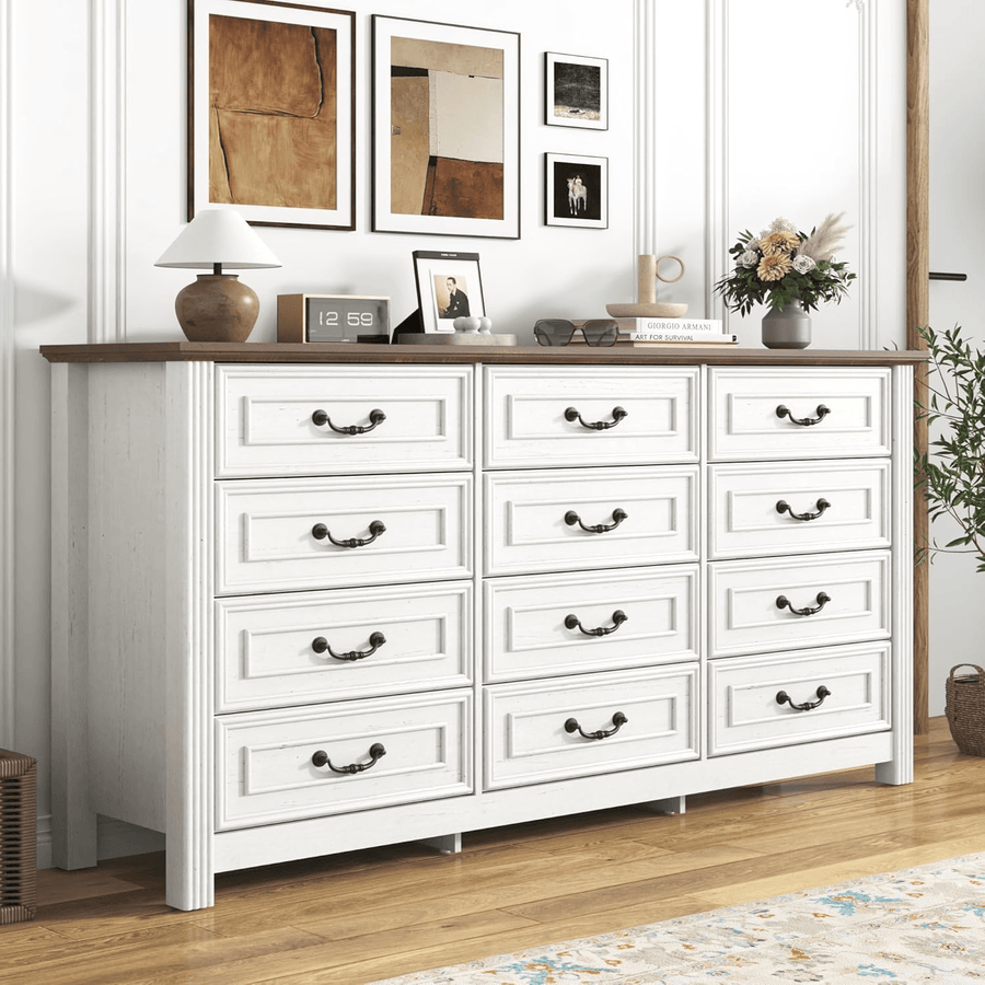 63" Wood Dresser with Large 12 Drawer Dresser