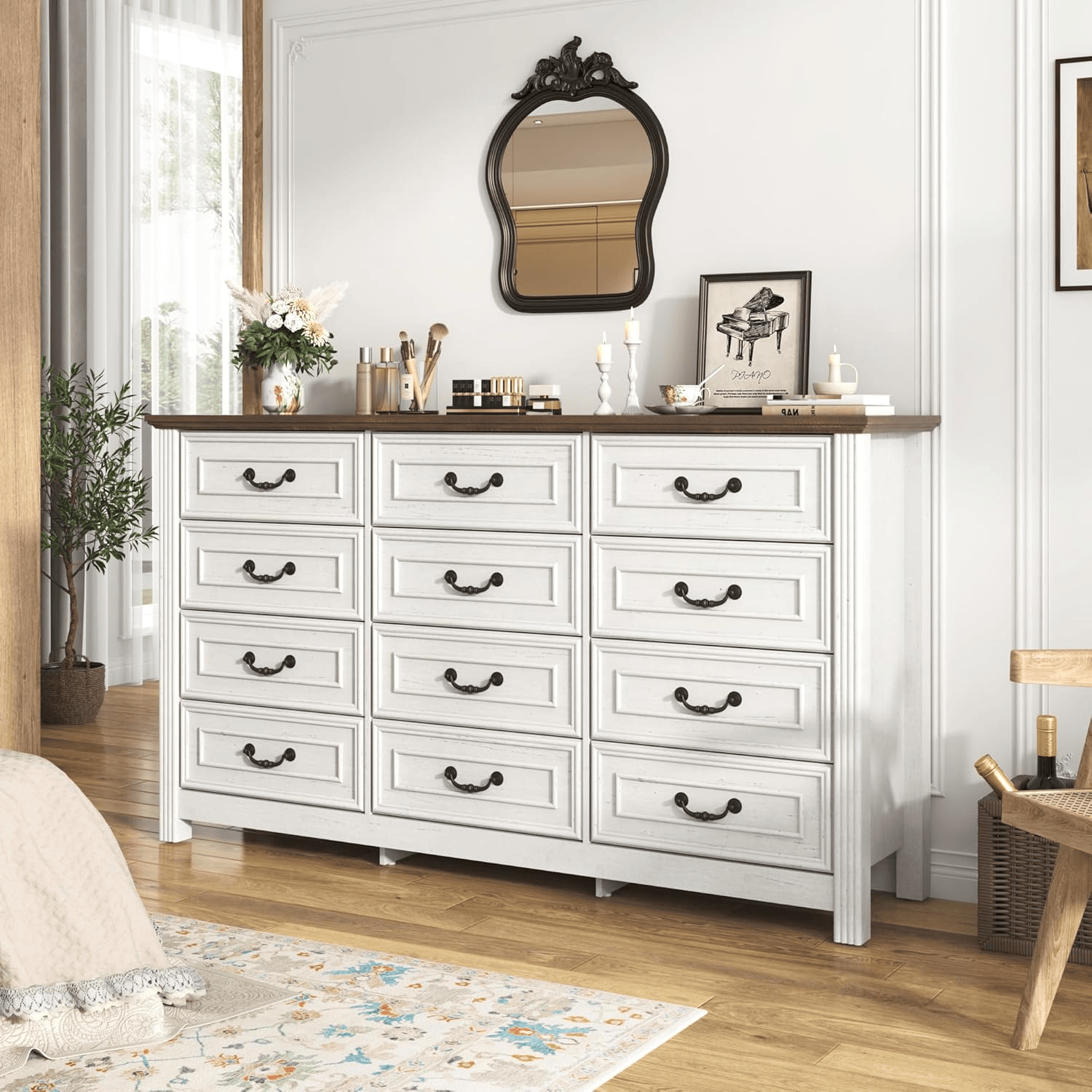 63" Wood Dresser with Large 12 Drawer Dresser