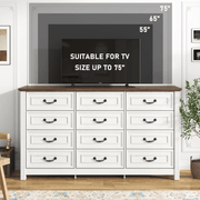 63" Wood Dresser with Large 12 Drawer Dresser
