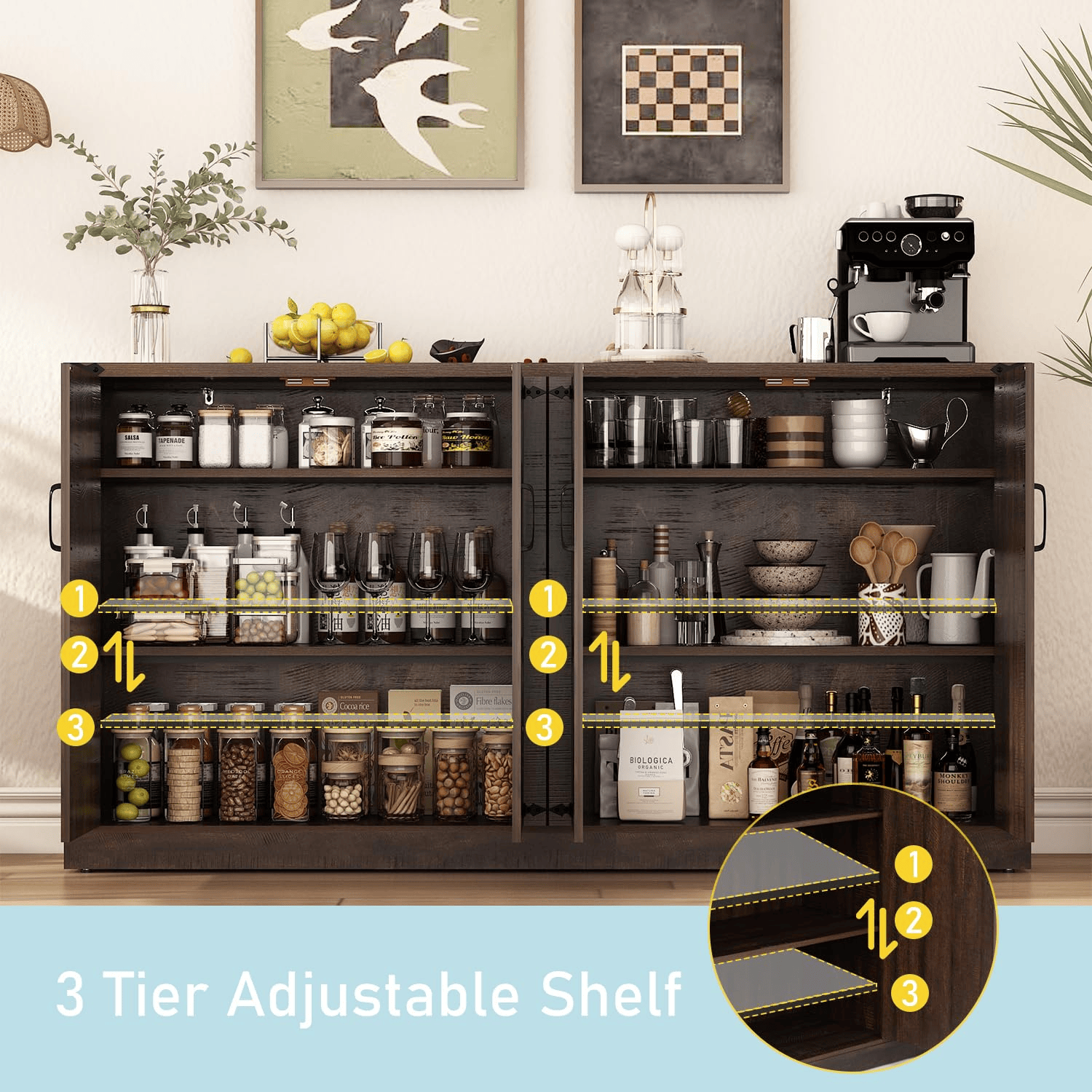 65 Inch Sideboard Buffet Cabinet with Storage