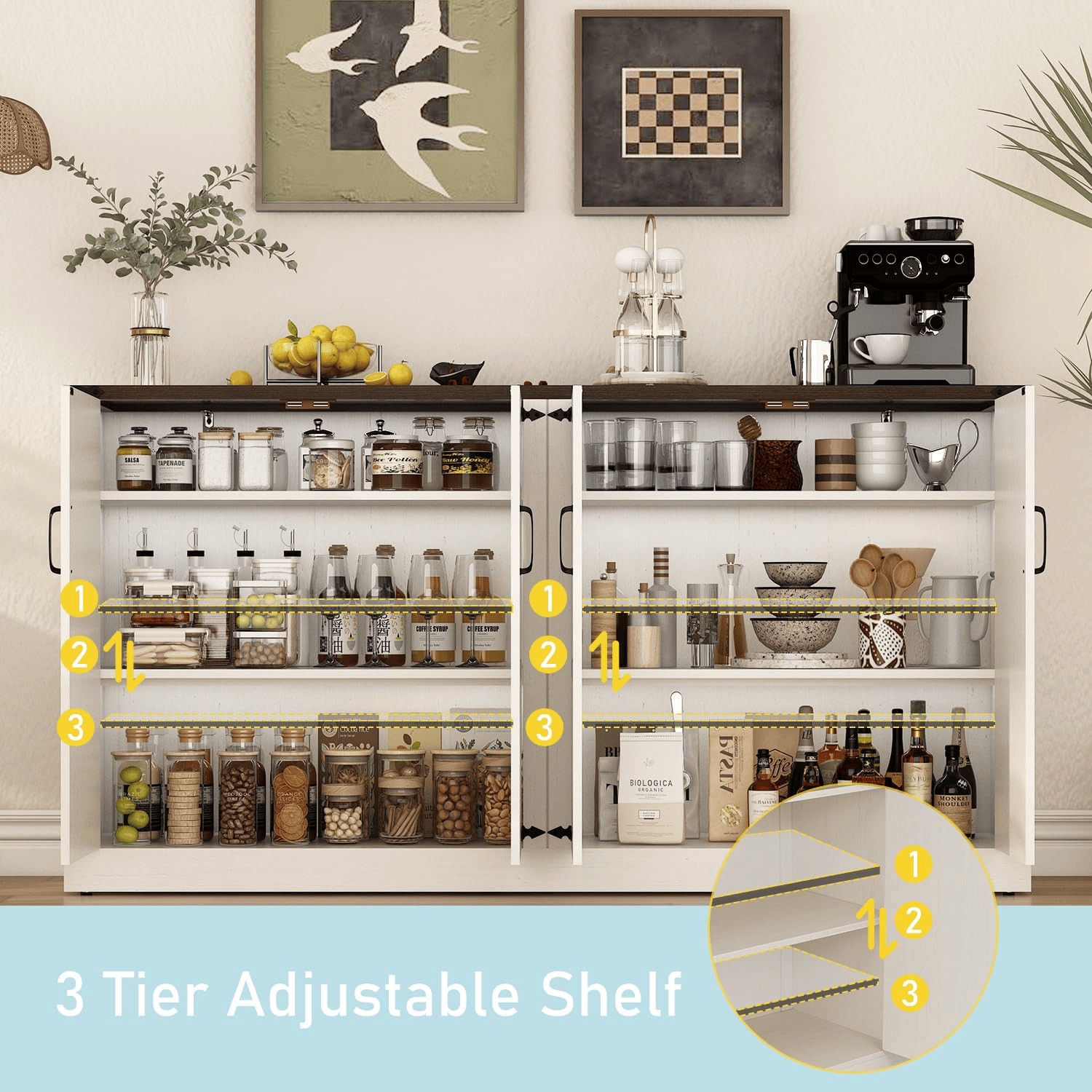65 Inch Sideboard Buffet Cabinet with Storage