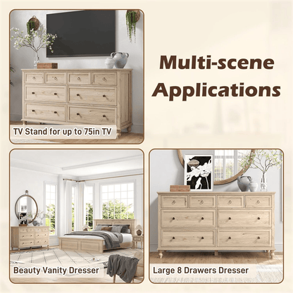 65inch Wood Dresser with 8 Drawer Dresser