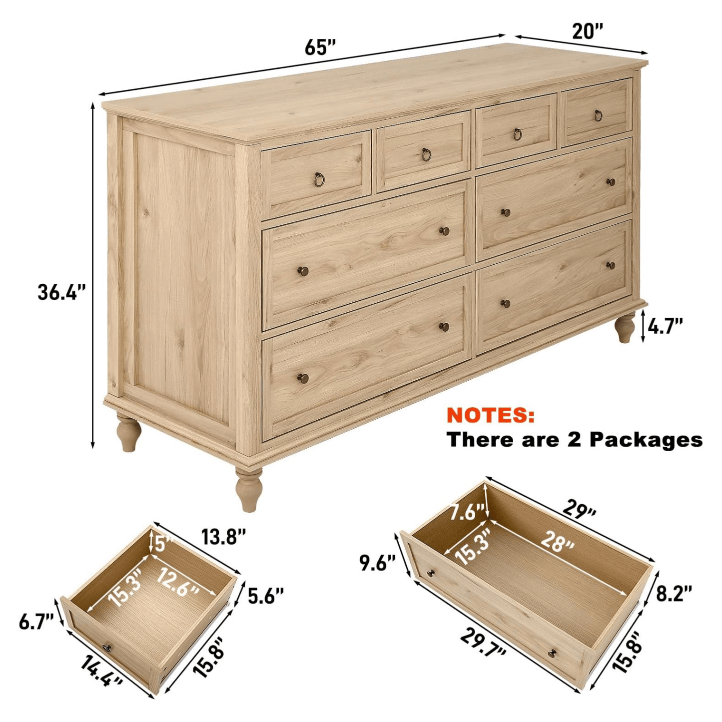 65inch Wood Dresser with 8 Drawer Dresser