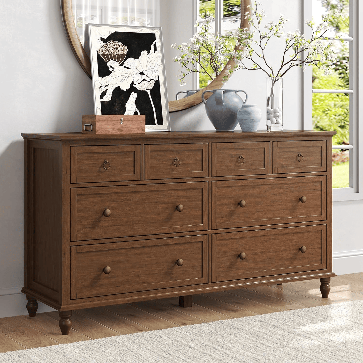 65inch Wood Dresser with 8 Drawer Dresser