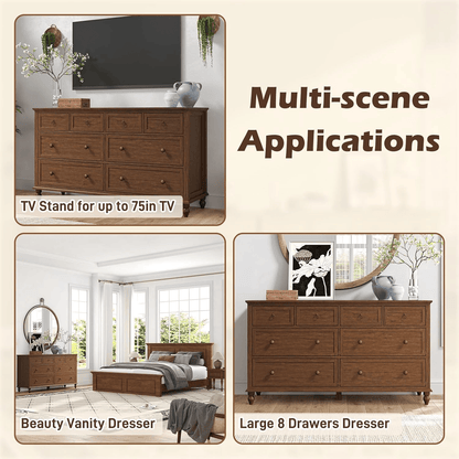 65inch Wood Dresser with 8 Drawer Dresser
