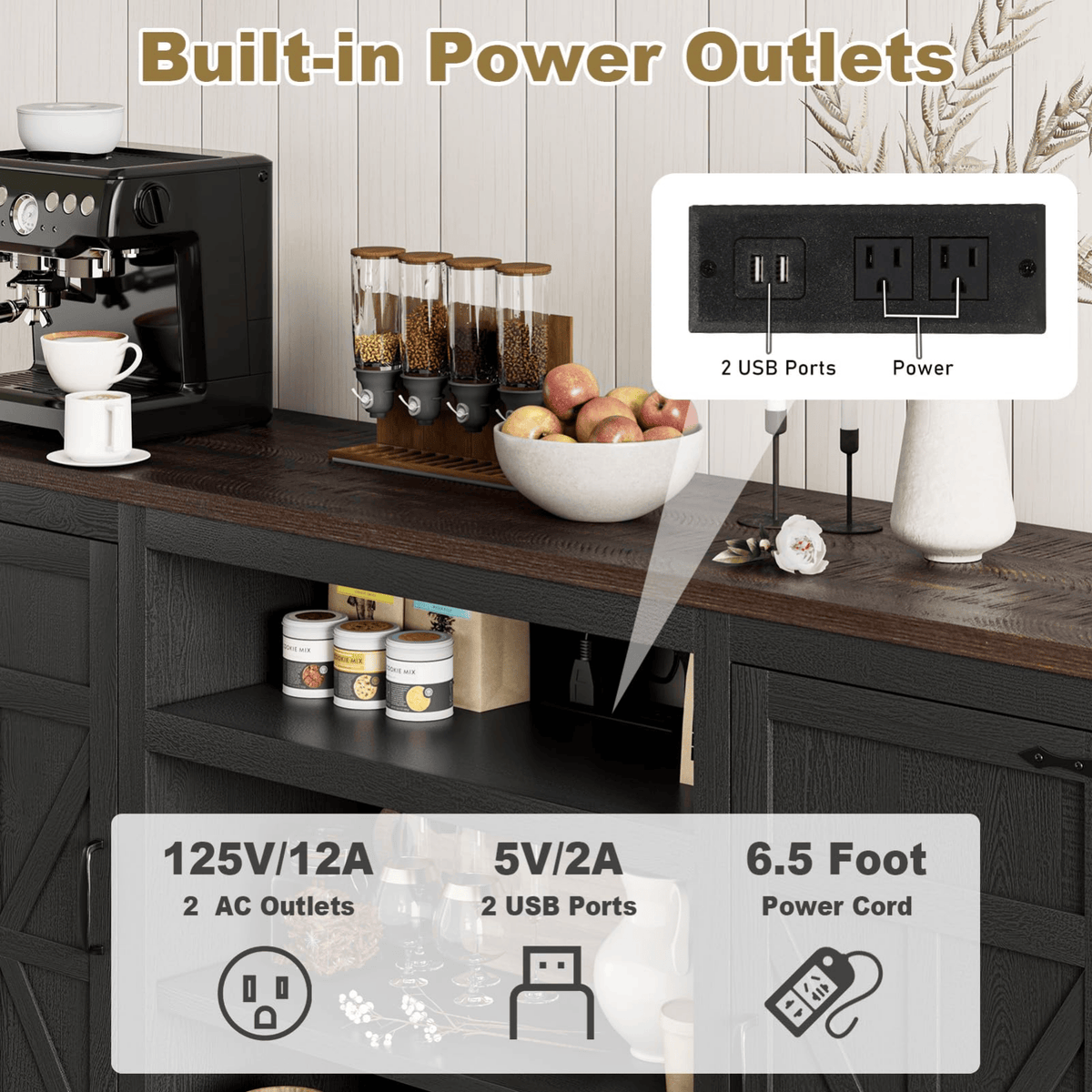 75" Coffee Bar with Charging Station