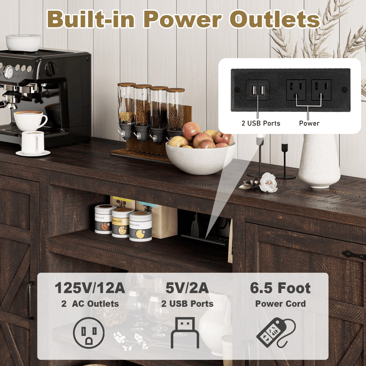 75" Coffee Bar with Charging Station