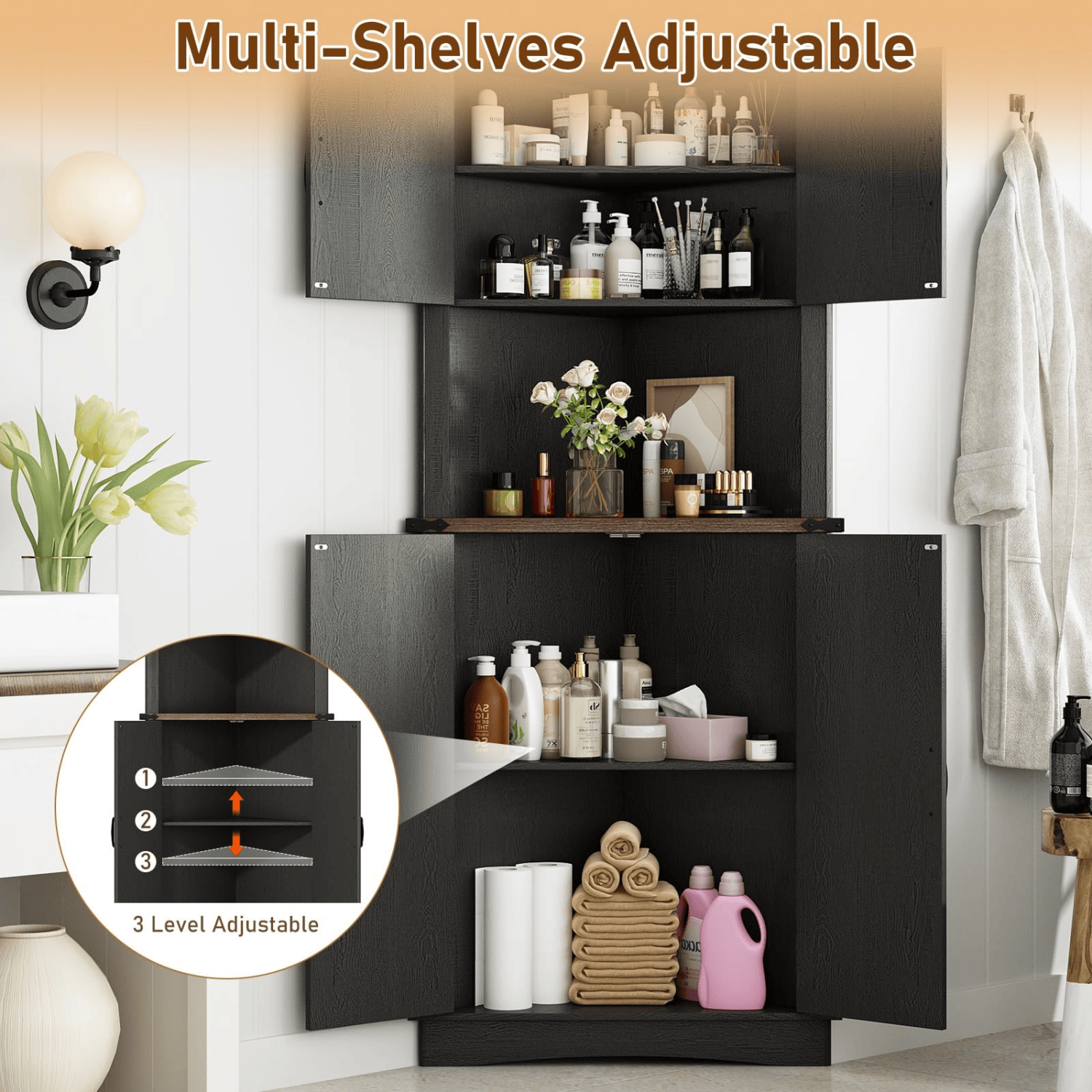 68” Tall Corner Storage Cabinet