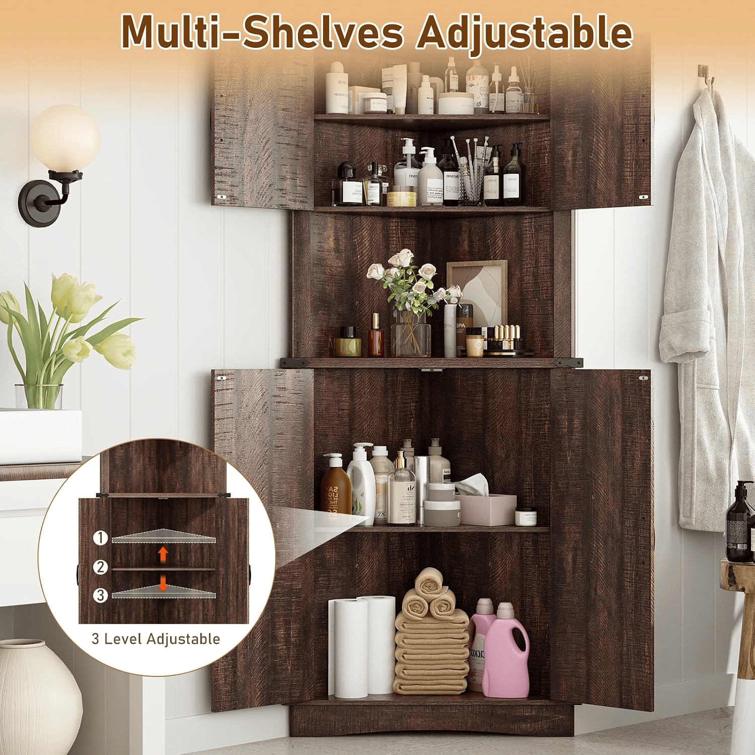 68” Tall Corner Storage Cabinet