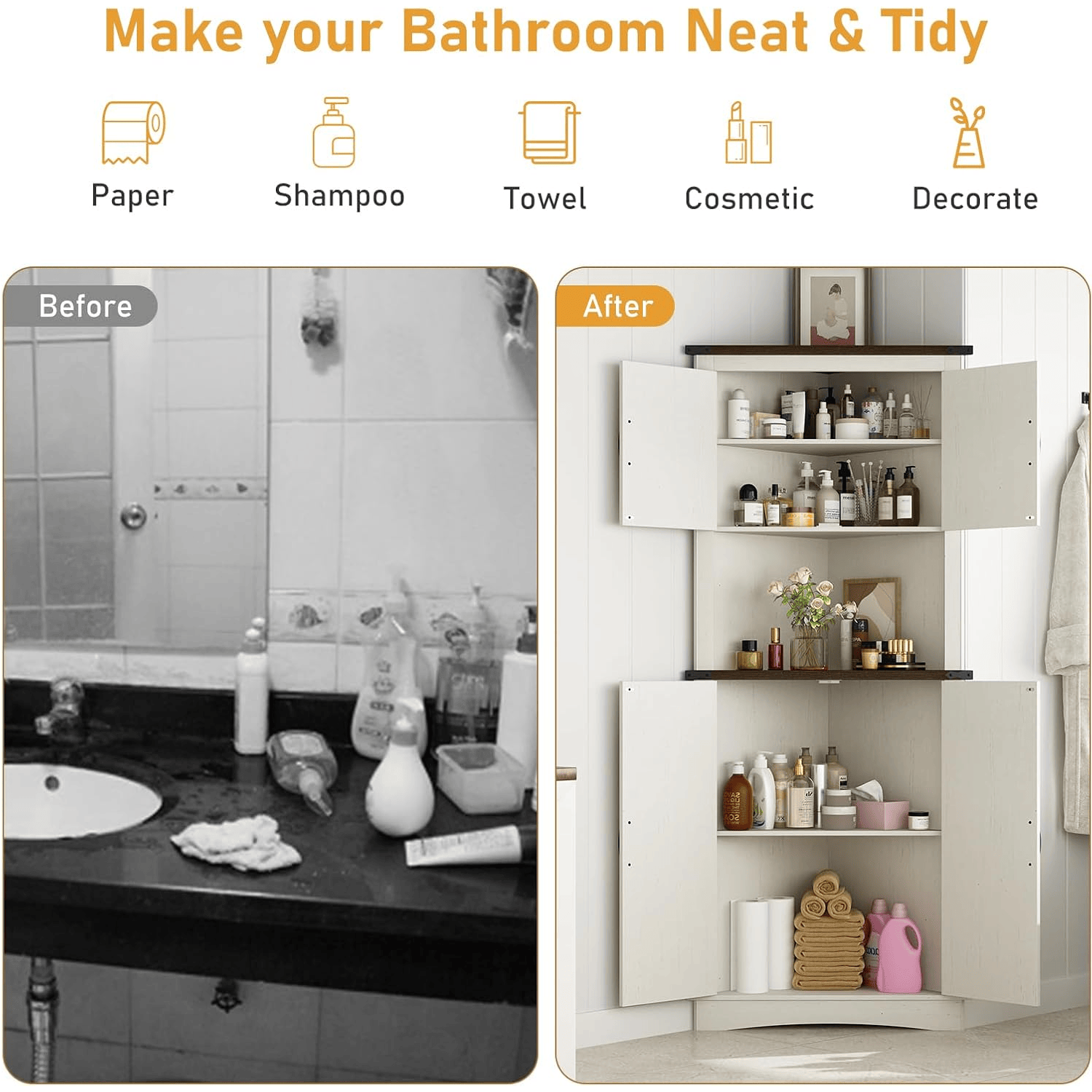 68” Tall Corner Storage Cabinet