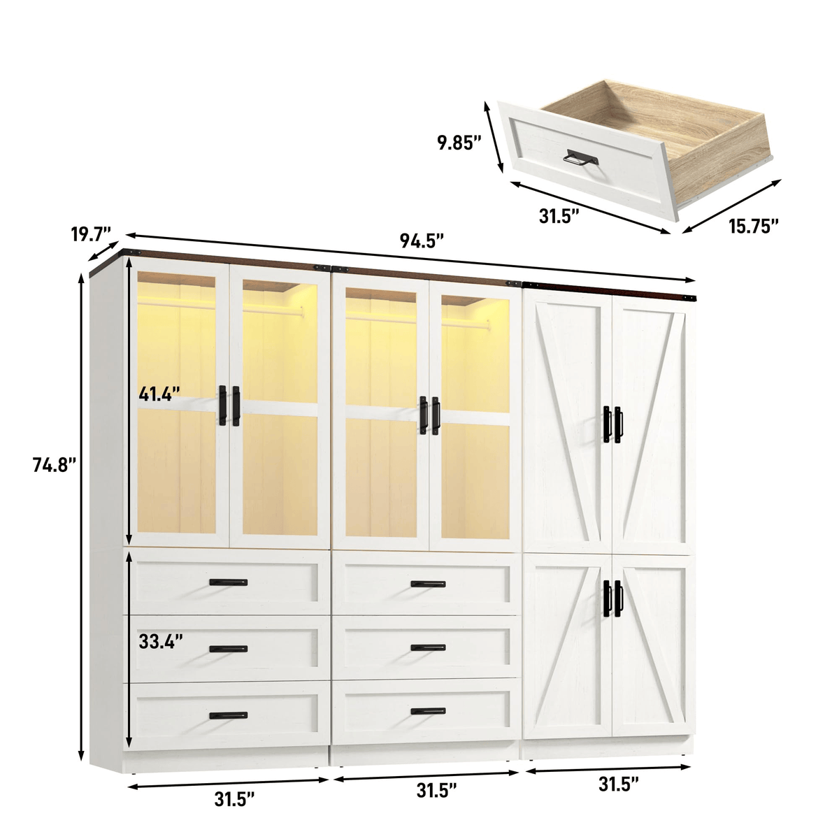 6 Doors Armoire Wardrobe Closet