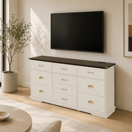 70” Dresser with 10 Drawer Dresser & Charging Station
