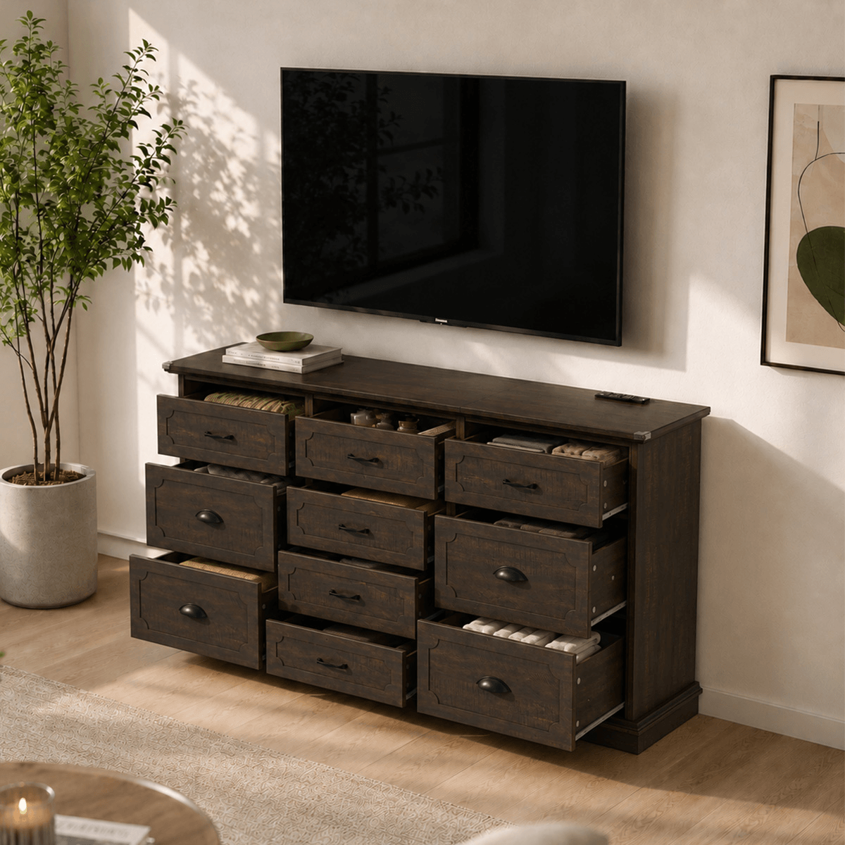 70inch Dresser with 10 Drawer Dresser & Charging Station