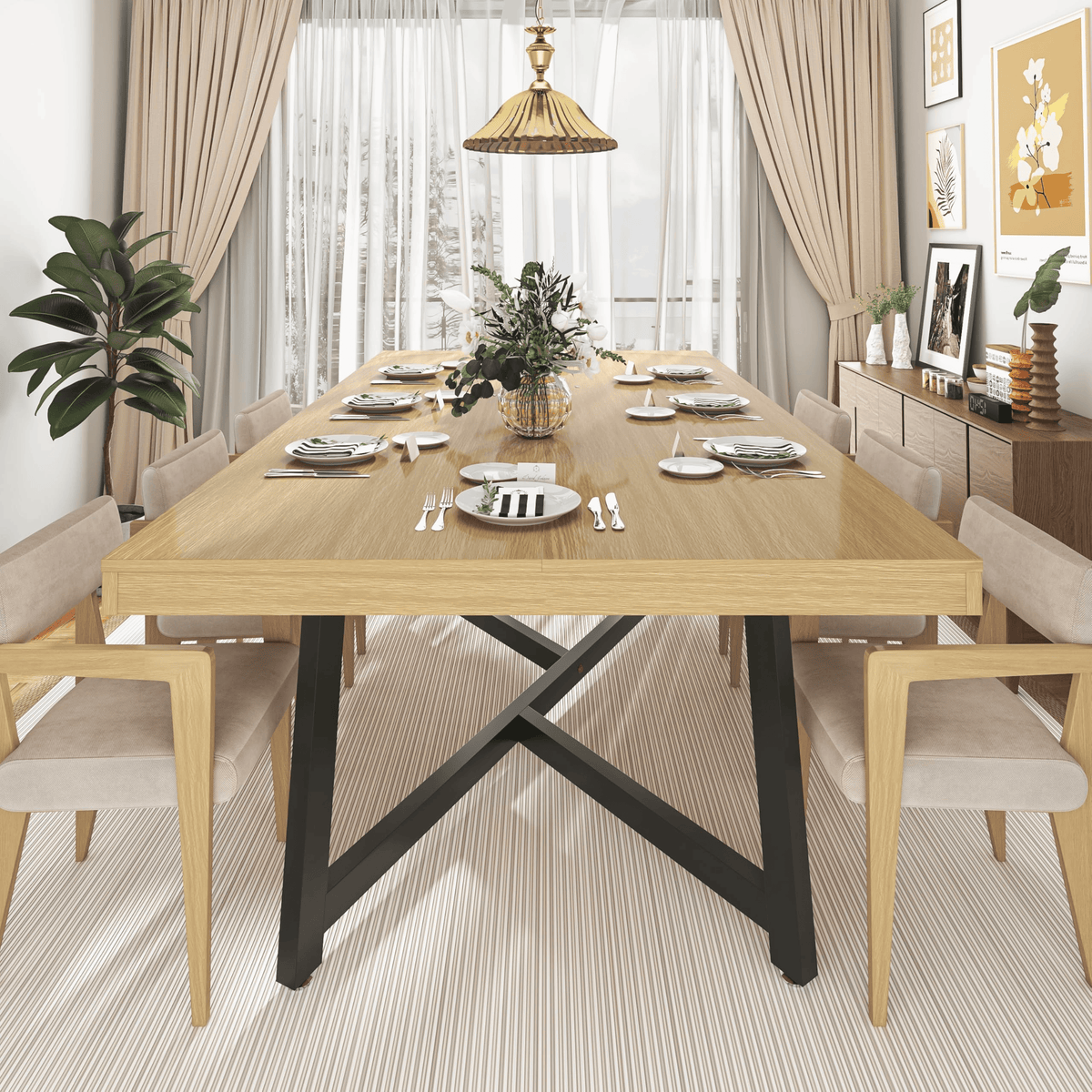 71" Rectangle Wood Dining Room Table for 4,6,8