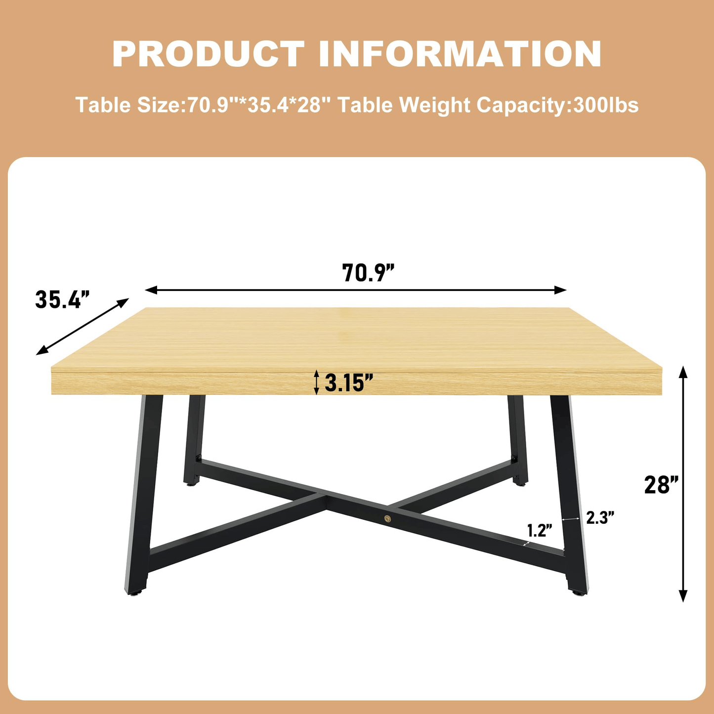 71" Rectangle Wood Dining Room Table for 4,6,8