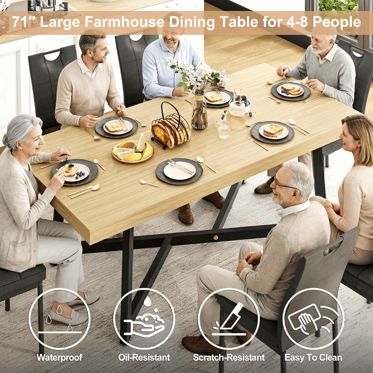 71" Rectangle Wood Dining Room Table for 4,6,8