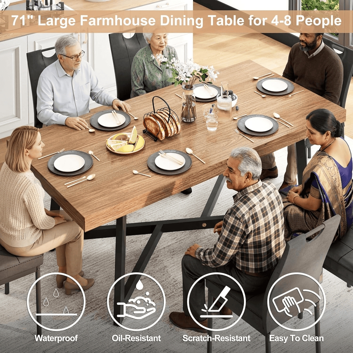 71" Rectangle Wood Dining Room Table for 4,6,8