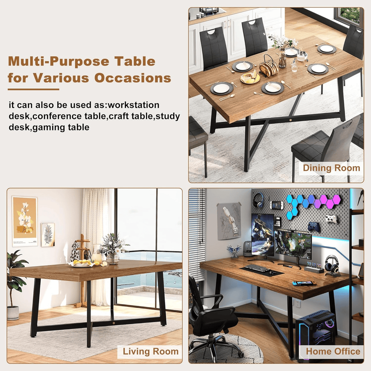 71" Rectangle Wood Dining Room Table for 4,6,8